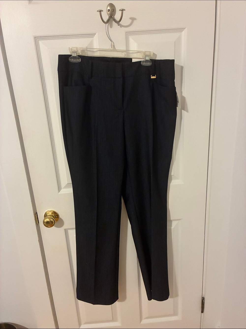 Women's Blue Straight-Leg Dress Pants.